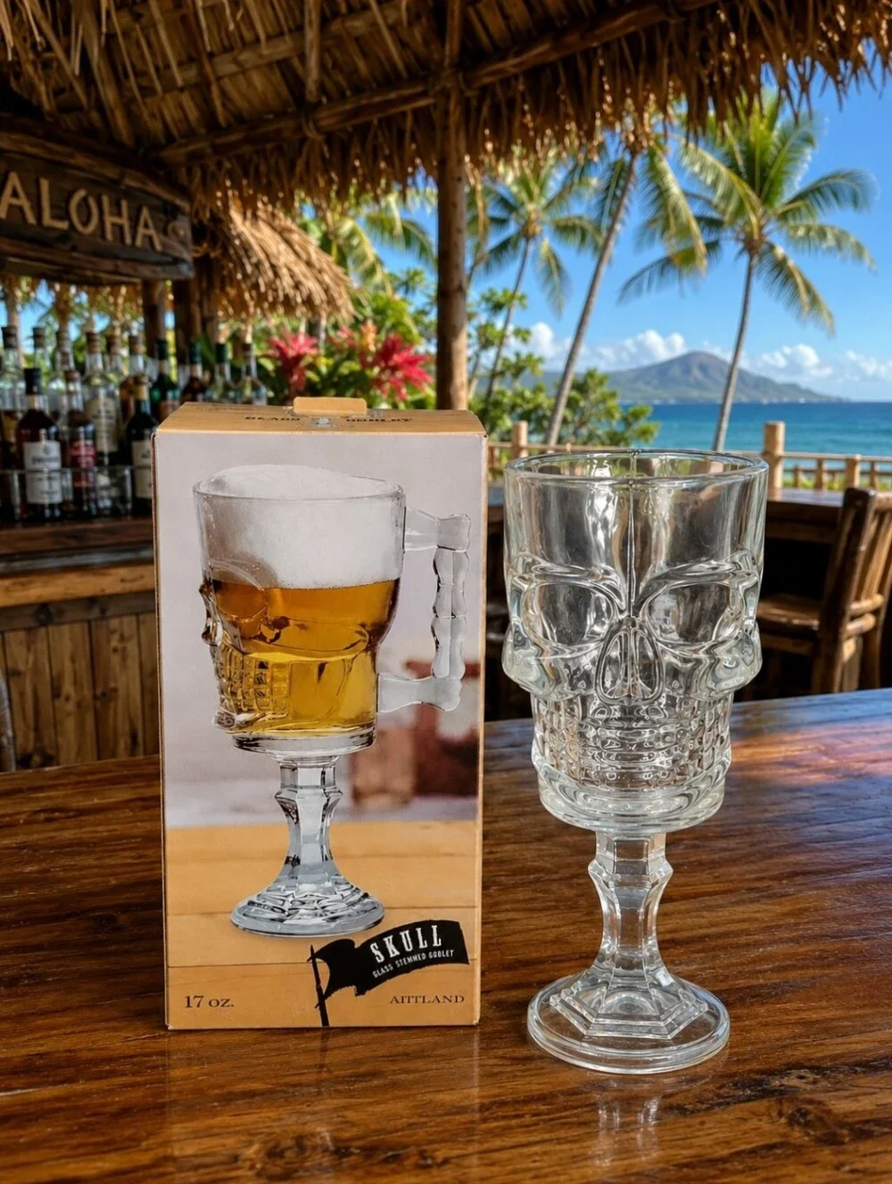 2 Tiki Skeleton Sugar Skull Halloween Hawaiiana Glass Shot Glasses Skeleton NEW